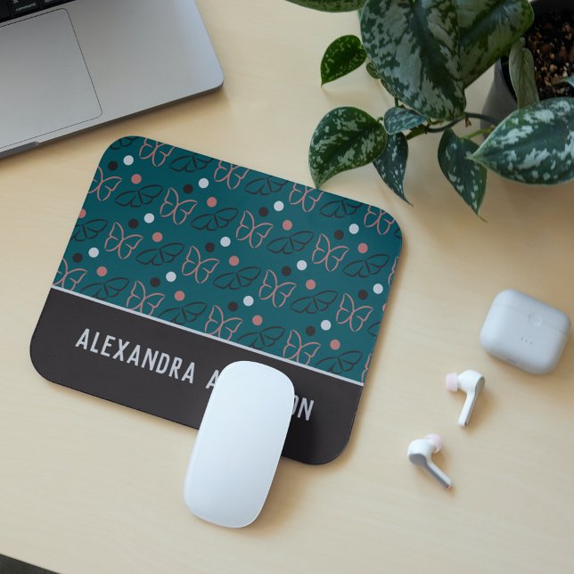 Cute Pretty Blue Grey/Grey Butterfly Art Pattern Mouse Mat (Creator Uploaded)
