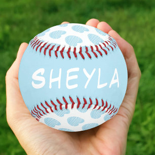Cute Pretty Blue Heart Pattern Name Softball