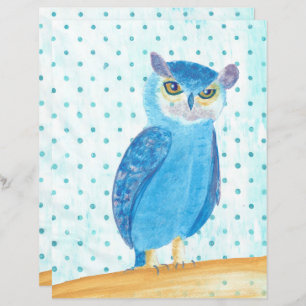 Cute Pretty Blue Purple Owl Scrapbook Paper