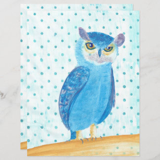 Cute Pretty Blue Purple Owl Scrapbook Paper