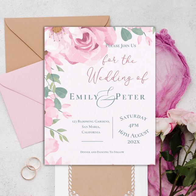 Cute Pretty Blush Pink Florals Wedding invitation (Cute Pretty Blush Pink Florals Wedding invitation)