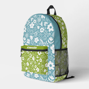 Cute pretty flowers and buzzing insects girls printed backpack