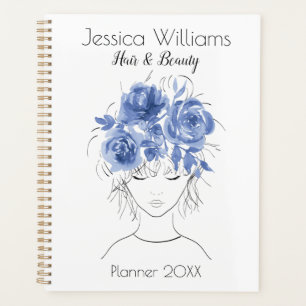 Cute pretty girl blue watercolor roses-Floral Planner