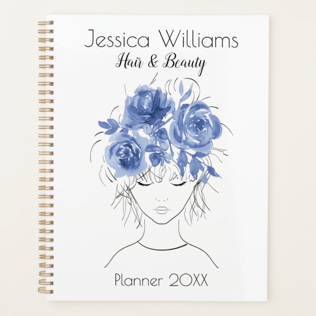 Cute pretty girl blue watercolor roses-Floral Planner (Front)