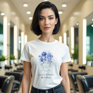 Cute pretty girl blue watercolor roses-Floral T-Shirt