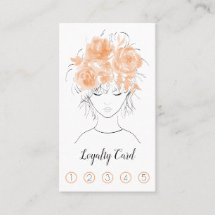 Cute pretty girl peach watercolor roses-Floral Loyalty Card