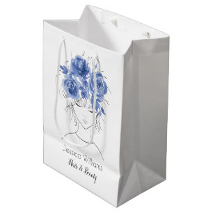 Cute pretty girl with blue watercolor roses-Floral Medium Gift Bag