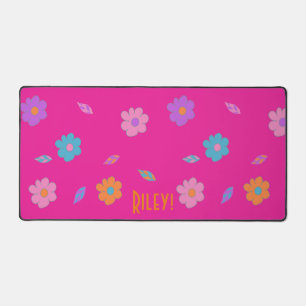 Cute Pretty Girls Pink Retro Flower Desk Mat
