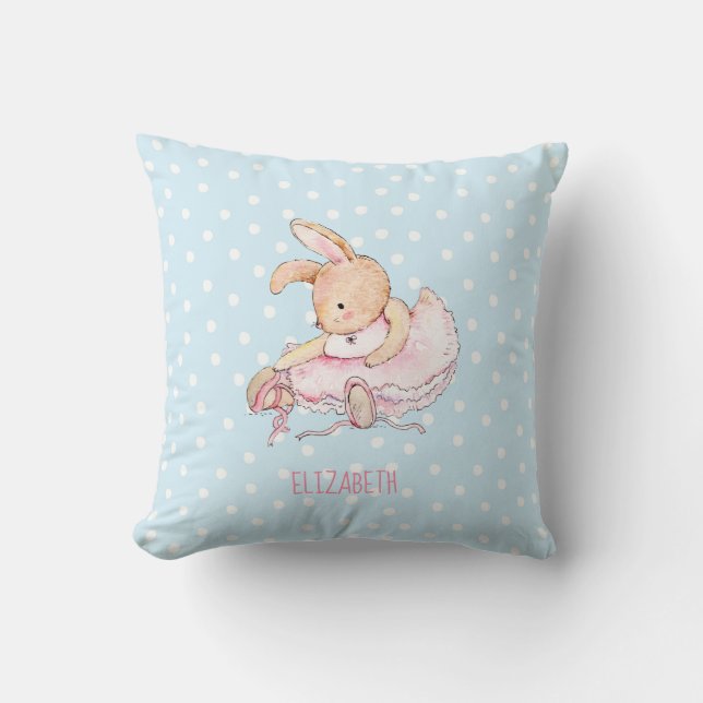 Cute Pretty Girly Ballerina Rabbit Girls Named Cushion (Front)