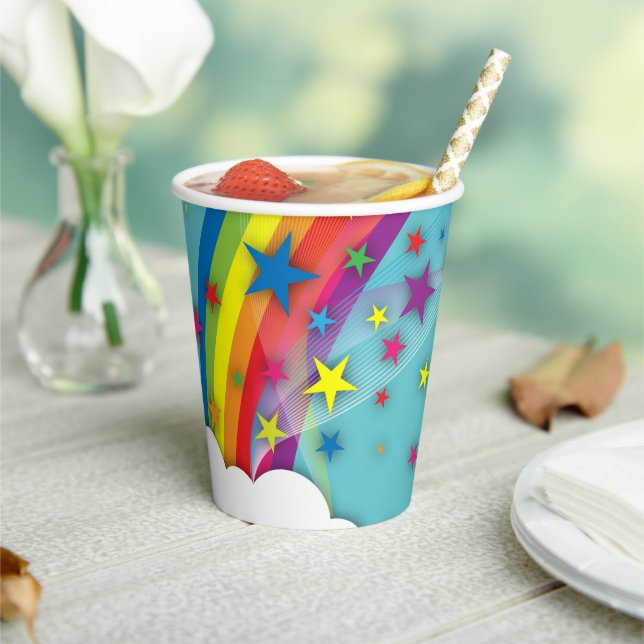 Cute Pretty Girly Rainbow Stars Sky Clouds & Name Paper Cups (Insitu)