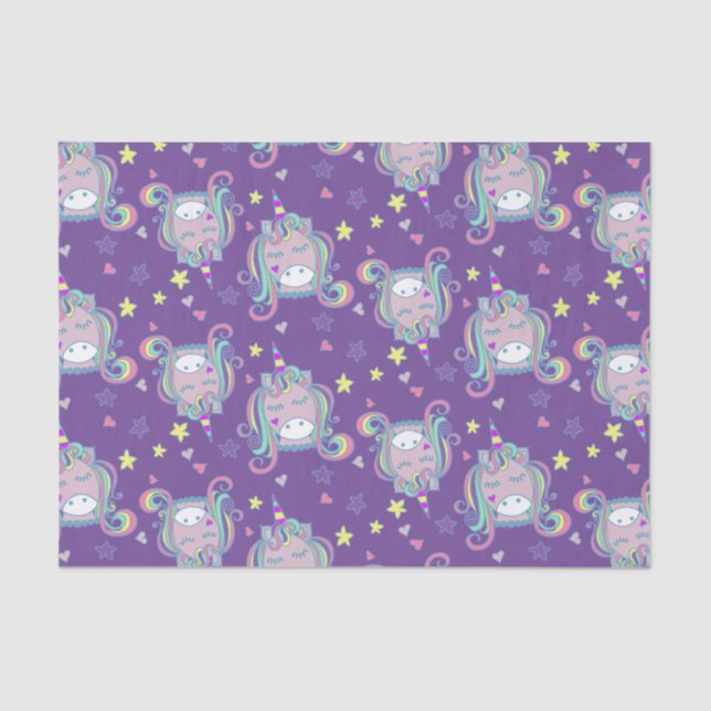 Cute Pretty Girly Unicorn Stars and Hearts Pattern Tissue Paper (Front)
