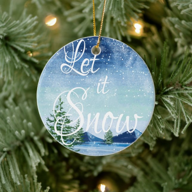 Cute Pretty Let It Snow Snowy Landscape Christmas Ceramic Tree Decoration (Tree)