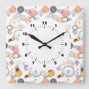 Cute Pretty Pattern Pink and Blue Abstract Square Wall Clock