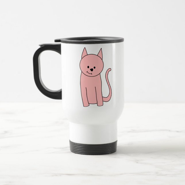 Cute Pretty Pink Cat Travel Mug (Left)