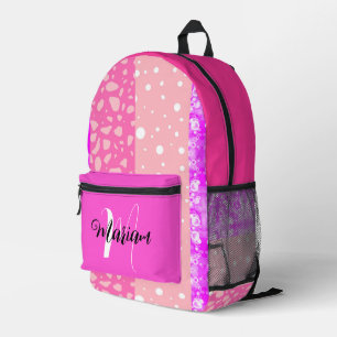 Cute Pretty Pink Colours - Aesthetic Name Monogram Printed Backpack