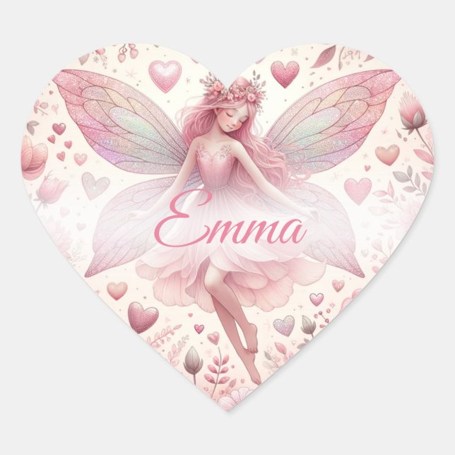 Cute Pretty Pink Fairy Heart Sticker (Front)