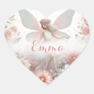 Cute Pretty Pink Fairy with Hearts Heart Sticker