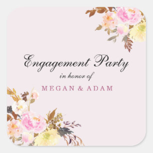 Cute Pretty Pink Peach Flower Engagement Party Square Sticker