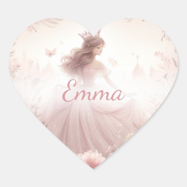Cute Pretty PinkPrincess with Hearts Heart Sticker (Front)