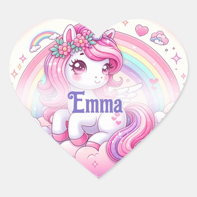 Cute Pretty Pony with Hearts Heart Sticker (Front)