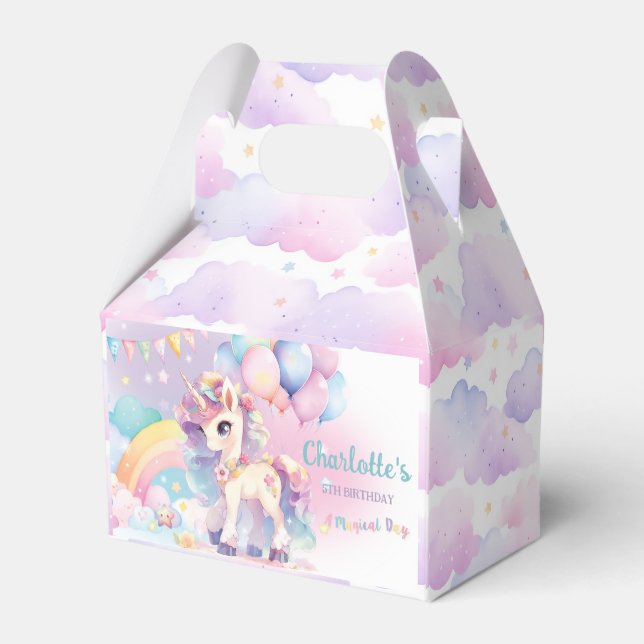Cute Pretty Rainbow Princess Unicorn Birthday Favour Box (Back Side)