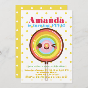 Cute pretty rainbows lollipop birthday invitation