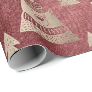 Cute pretty rose gold Christmas tree bear pattern Wrapping Paper