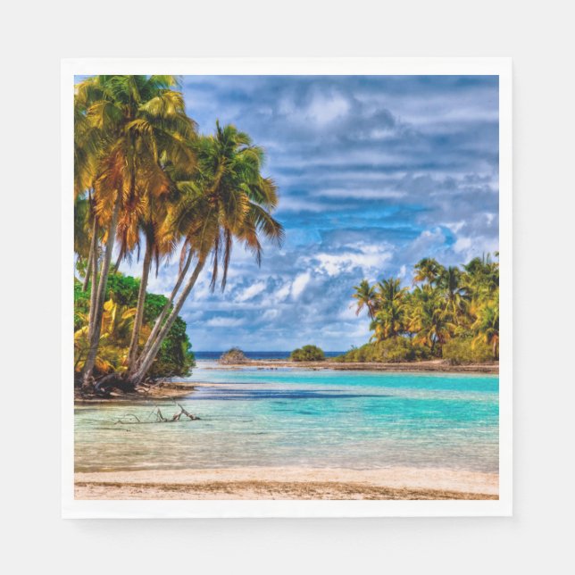 Cute Pretty Summer Hawaiian Beach Watercolor Napkin (Front)