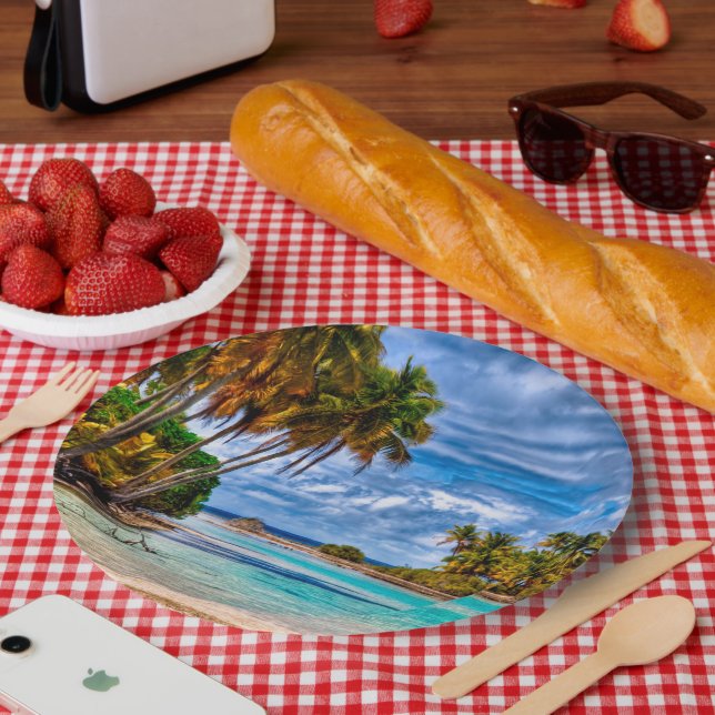 Cute Pretty Summer Hawaiian Beach Watercolor Paper Plate (Picnic)