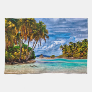 Cute Pretty Summer Hawaiian Beach Watercolor Tea Towel