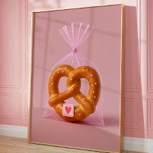 Cute Pretzel Art Print, Cosy Bakery Kitchen Wall