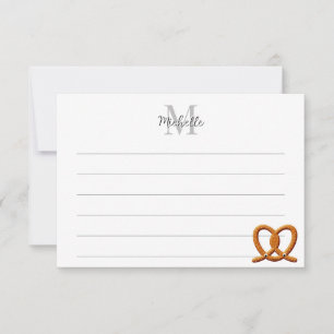 Cute Pretzel Drawing Lined Monogram Personalized Card