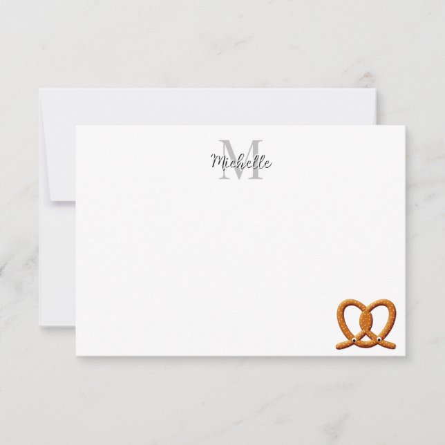 Cute Pretzel Drawing  Monogram Personalized Card (Front)