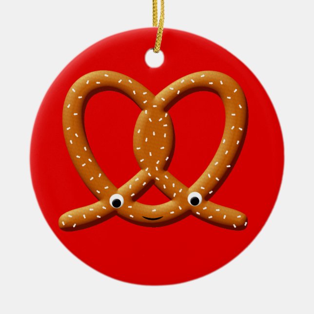 Cute Pretzel Drawing Prints Ceramic Tree Decoration (Front)