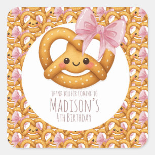 Cute Pretzel Girl Birthday Party Square Sticker