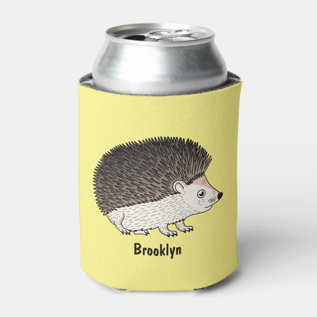 Cute prickly hedgehog cartoon illustration can cooler (Can Front)