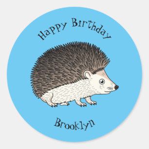Cute prickly hedgehog cartoon illustration  classic round sticker