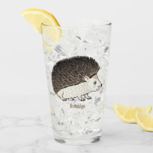 Cute prickly hedgehog cartoon illustration glass