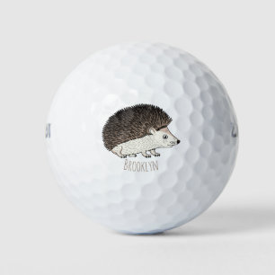 Cute prickly hedgehog cartoon illustration golf balls
