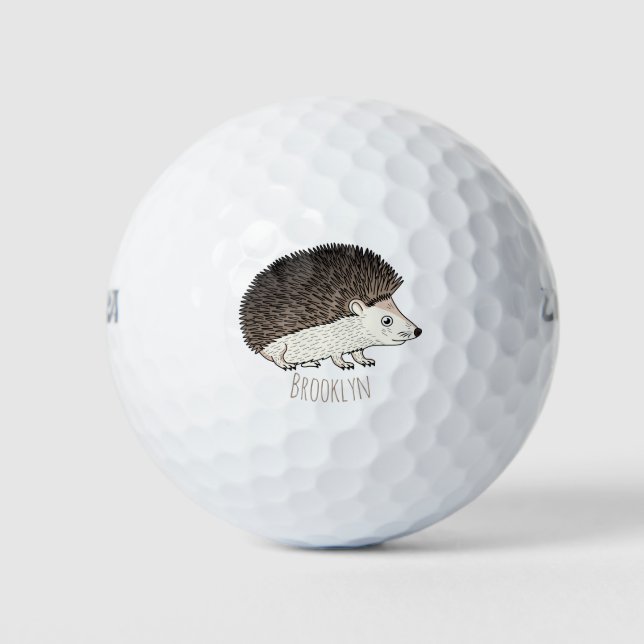 Cute prickly hedgehog cartoon illustration  golf balls (Front)