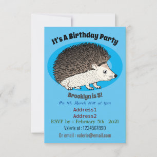 Cute prickly hedgehog cartoon illustration invitation