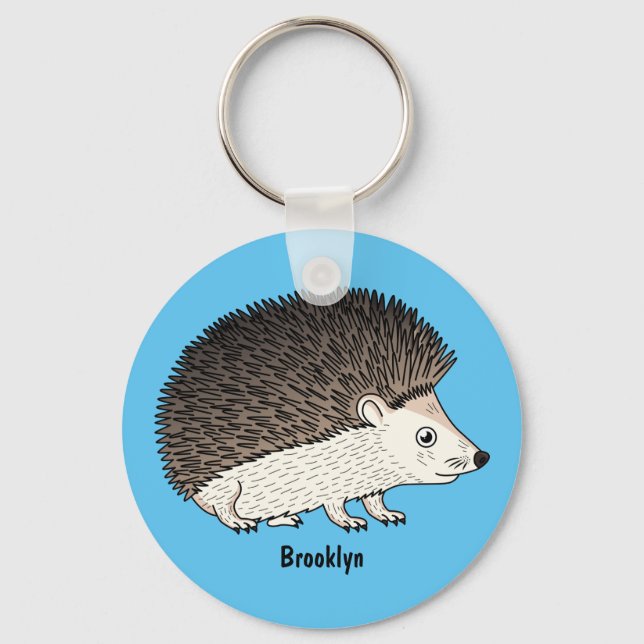 Cute prickly hedgehog cartoon illustration  key ring (Front)