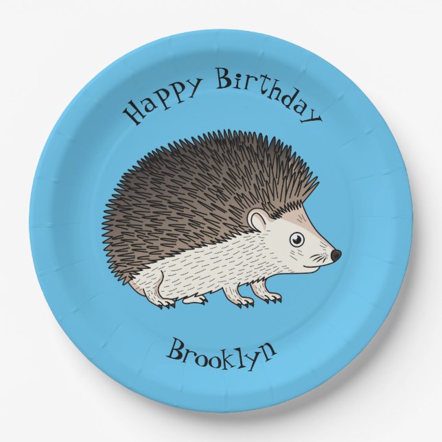 Cute prickly hedgehog cartoon illustration paper plate (Front)