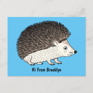 Cute prickly hedgehog cartoon illustration postcard