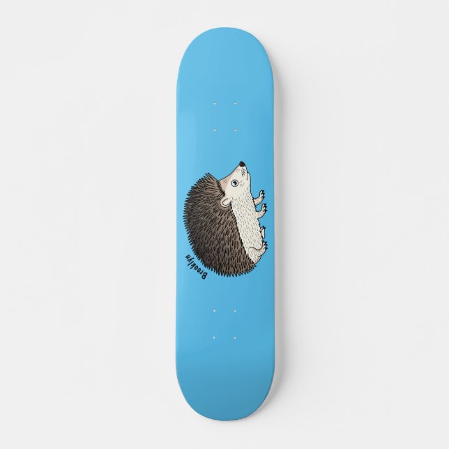 Cute prickly hedgehog cartoon illustration skateboard (Front)