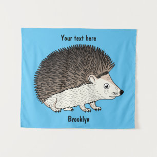 Cute prickly hedgehog cartoon illustration tapestry