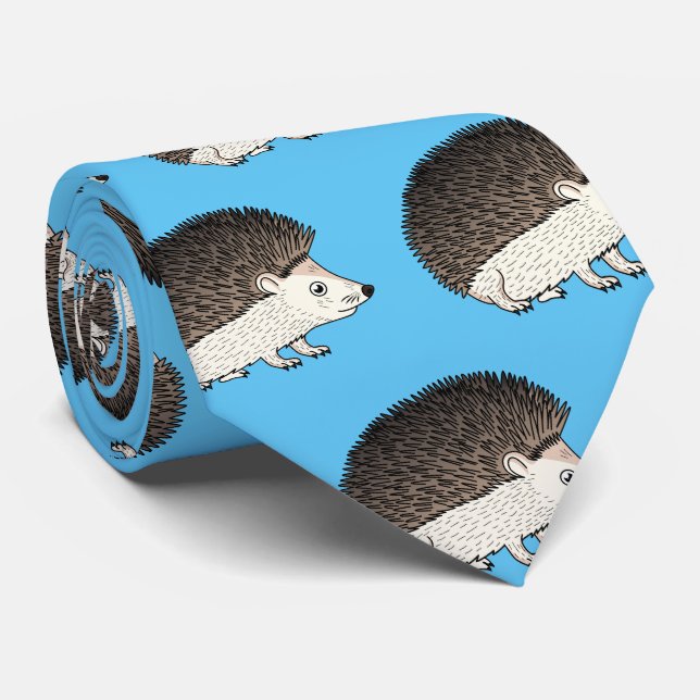 Cute prickly hedgehog cartoon illustration tie (Rolled)