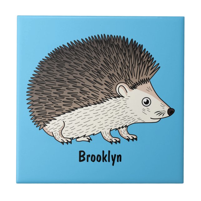 Cute prickly hedgehog cartoon illustration tile (Front)