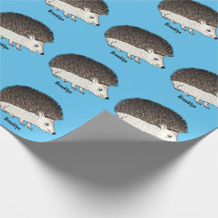 Cute prickly hedgehog cartoon illustration wrapping paper