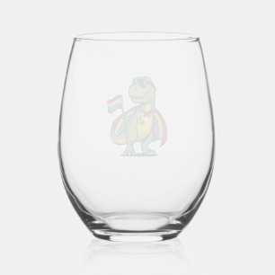 Cute Pride Dinosaur Vector Shirt Design_1 Stemless Wine Glass
